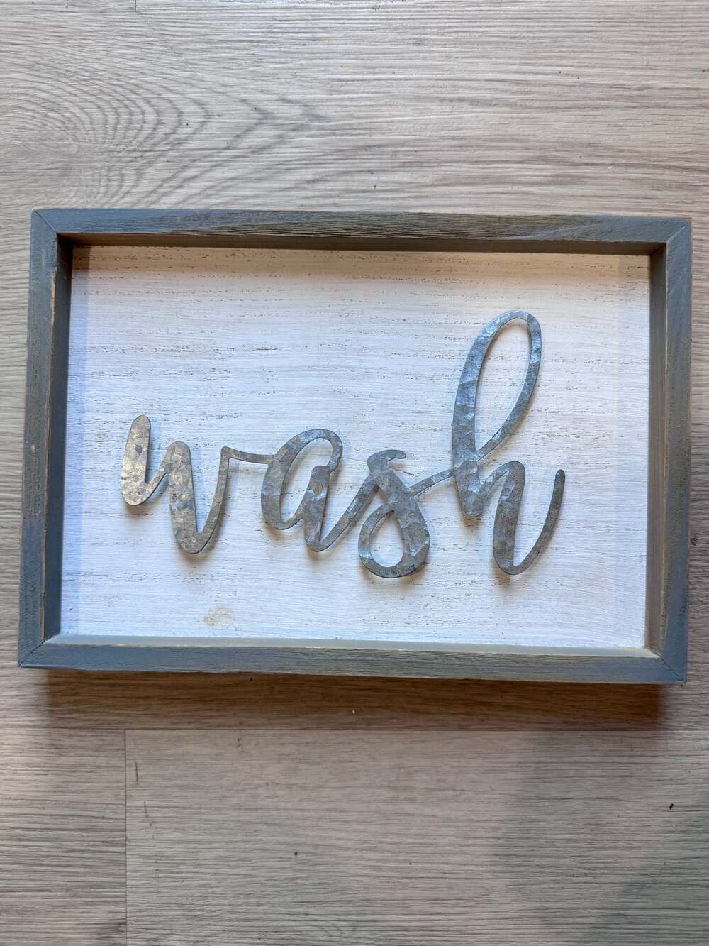 Farmhouse Style Wood Framed "Wash" Sign with Galvanized Metal Script